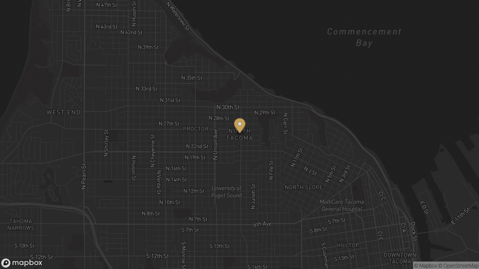 Static neighborhood map for North End in Tacoma, Washington.