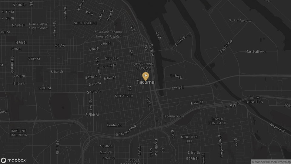 Static neighborhood map for Ruston Way / Point Ruston in Tacoma, Washington.